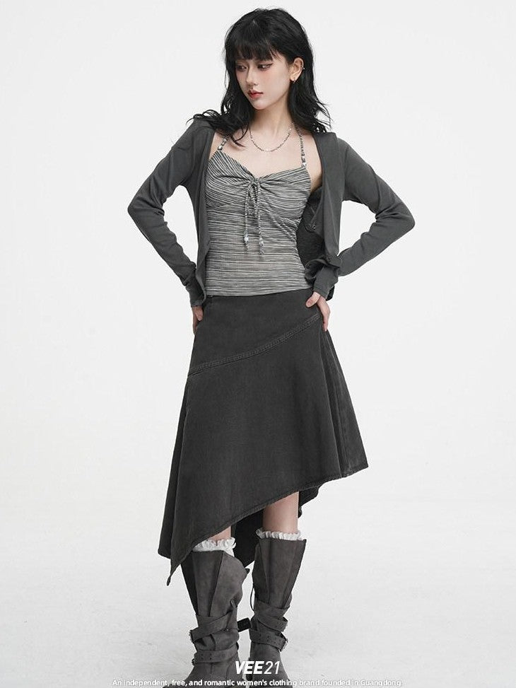 VEEMIX Halter Tie Ruched V-neck Short Slim Lyocell Viscose Blend Women's Cardigans