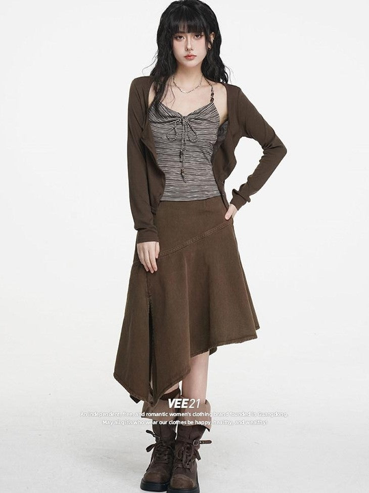 VEEMIX Halter Tie Ruched V-neck Short Slim Lyocell Viscose Blend Women's Cardigans