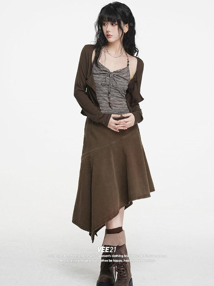 VEEMIX Halter Tie Ruched V-neck Short Slim Lyocell Viscose Blend Women's Cardigans