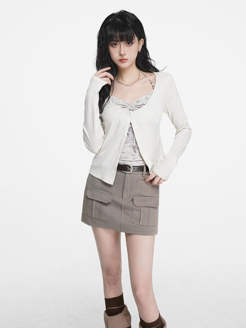 VEEMIX Halter Tie Ruched V-neck Short Slim Lyocell Viscose Blend Women's Cardigans