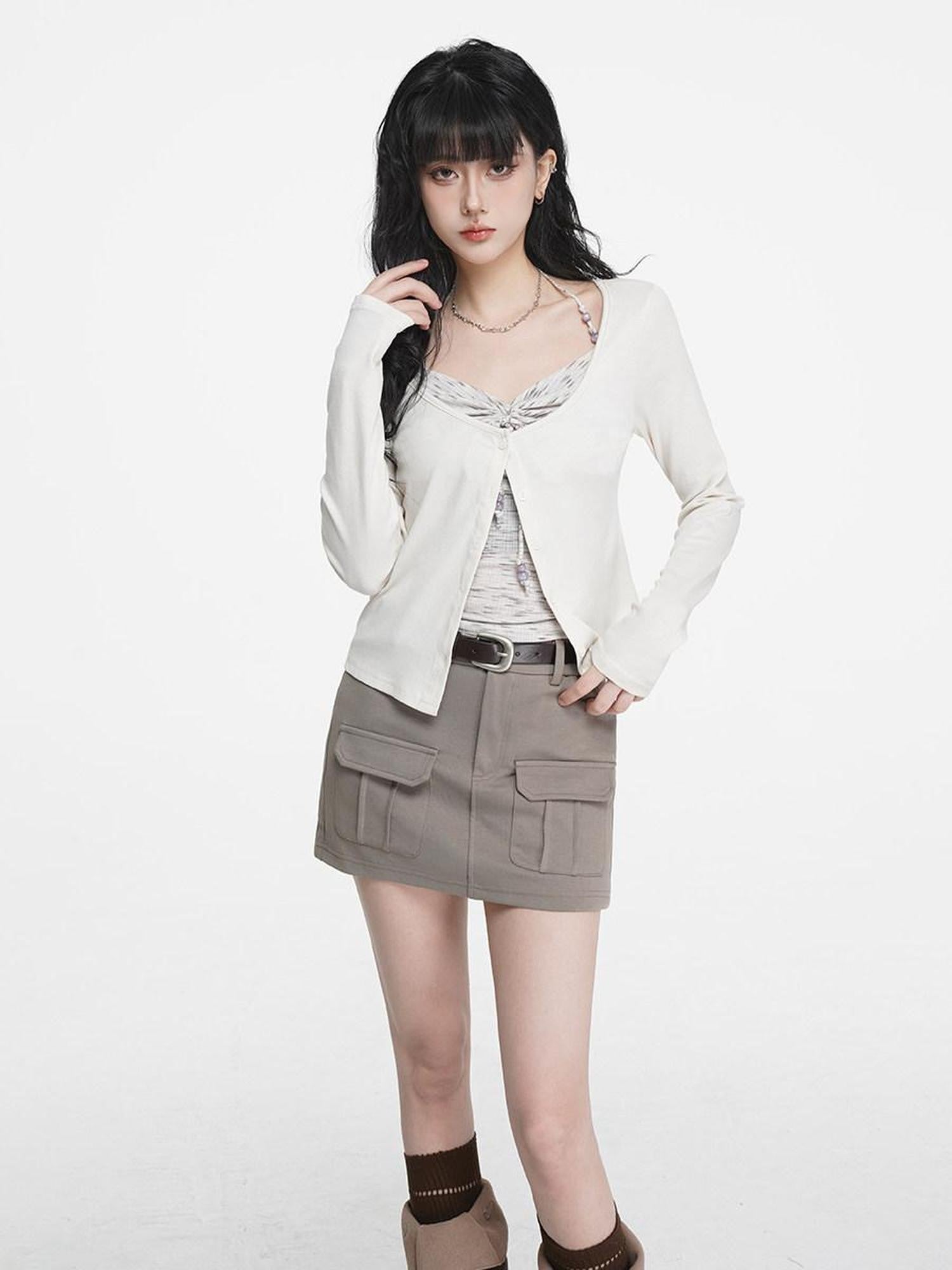 VEEMIX Halter Tie Ruched V-neck Short Slim Lyocell Viscose Blend Women's Cardigans