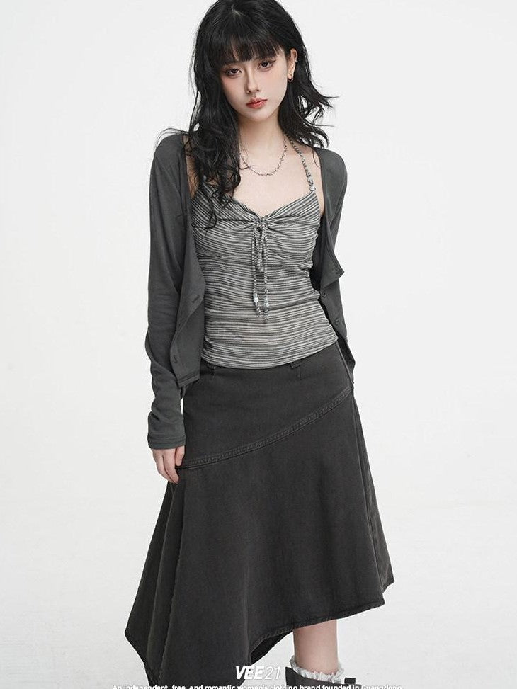 VEEMIX Halter Tie Ruched V-neck Short Slim Lyocell Viscose Blend Women's Cardigans