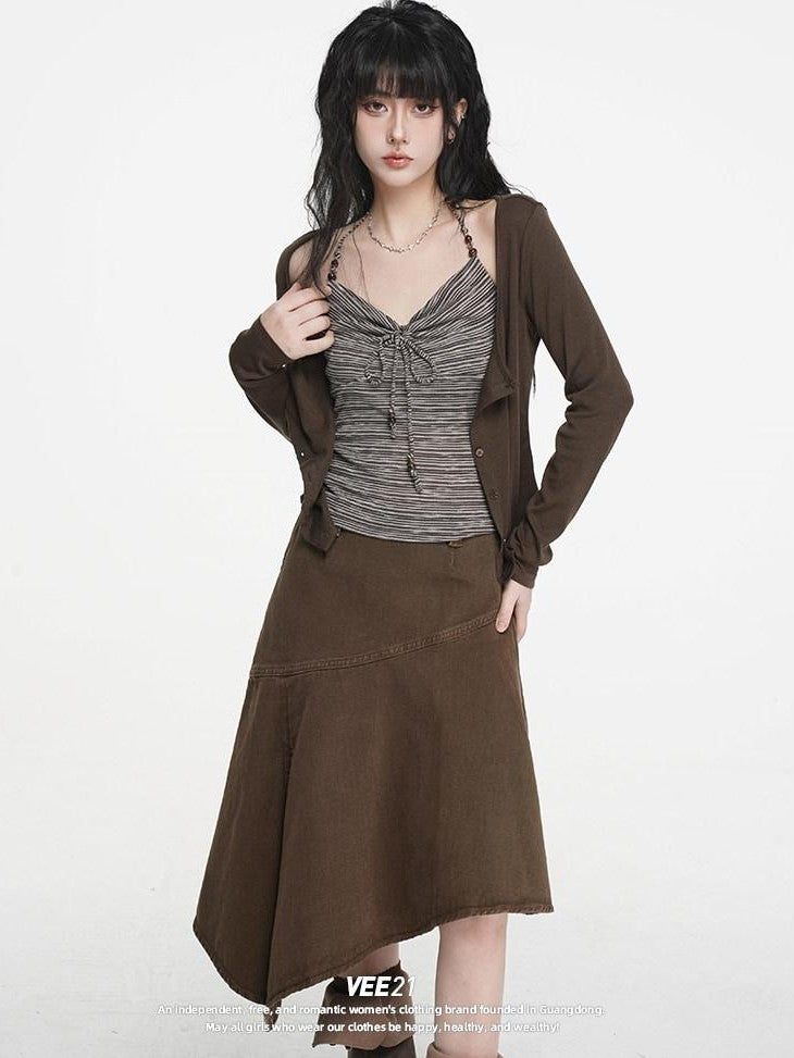 VEEMIX Halter Tie Ruched V-neck Short Slim Lyocell Viscose Blend Women's Cardigans