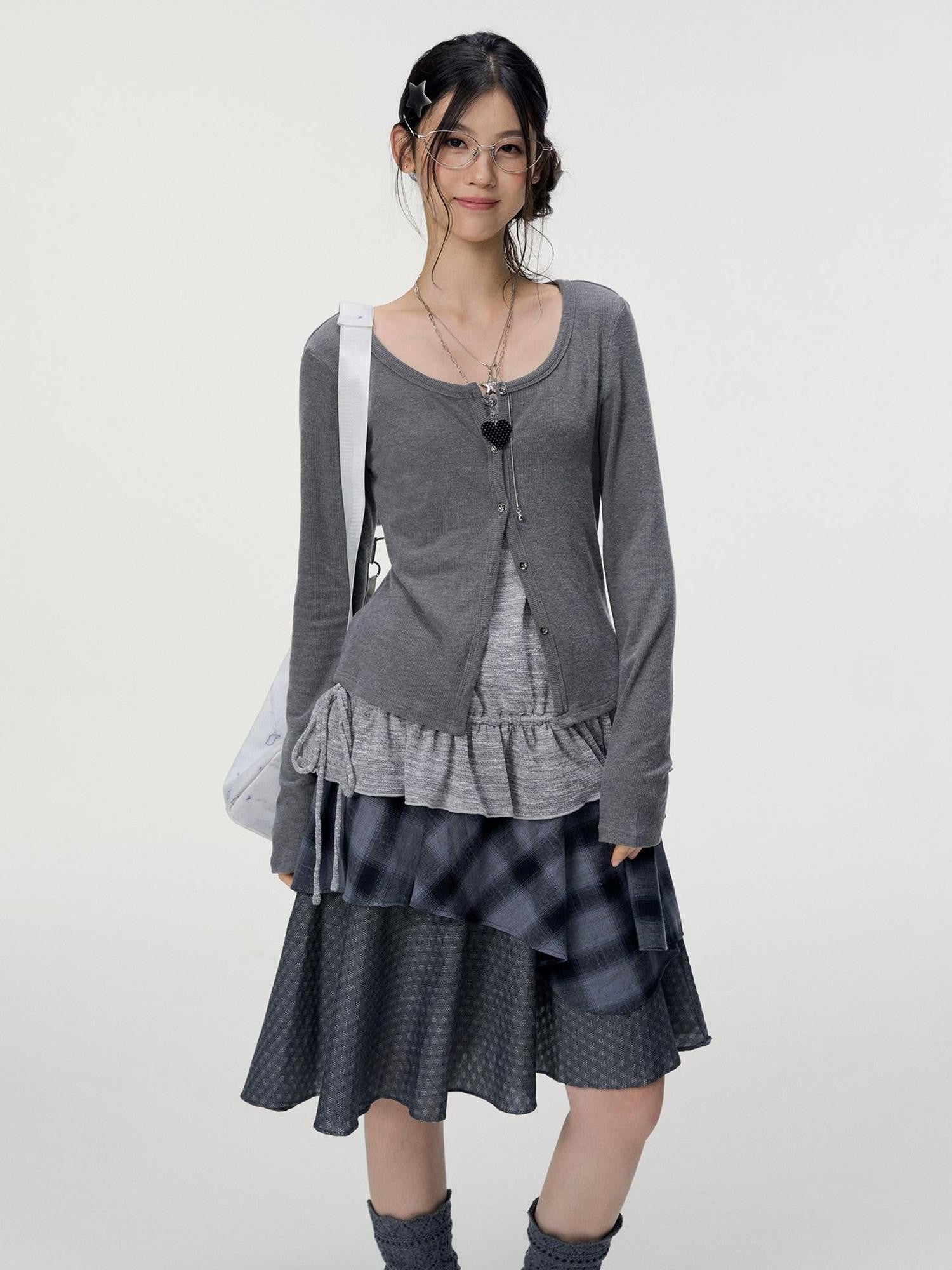 VEEMIX Heather Gray Camisole Layered V-neck Button Knit Women's Cotton Blend Cardigans