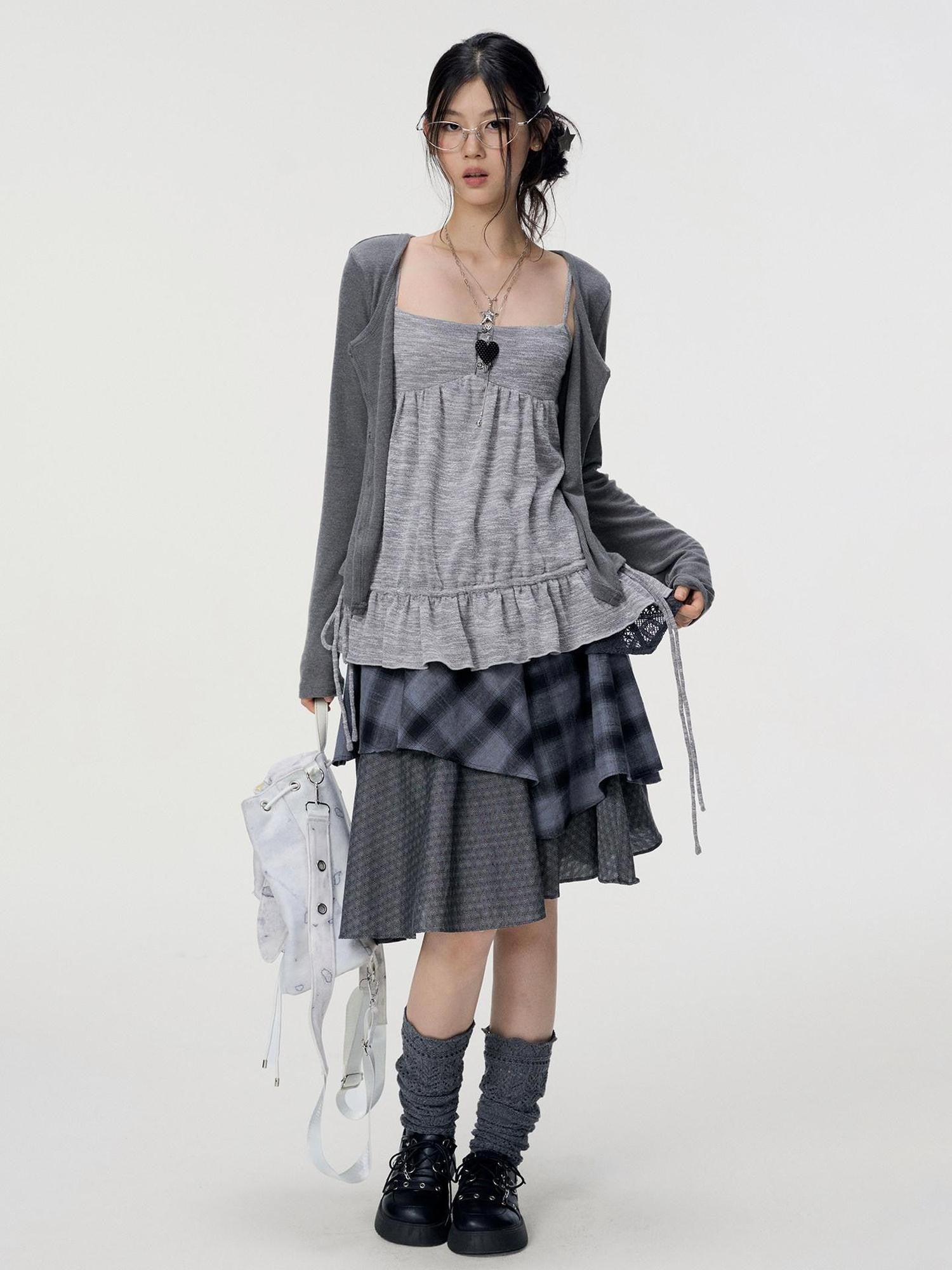 VEEMIX Heather Gray Camisole Layered V-neck Button Knit Women's Cotton Blend Cardigans