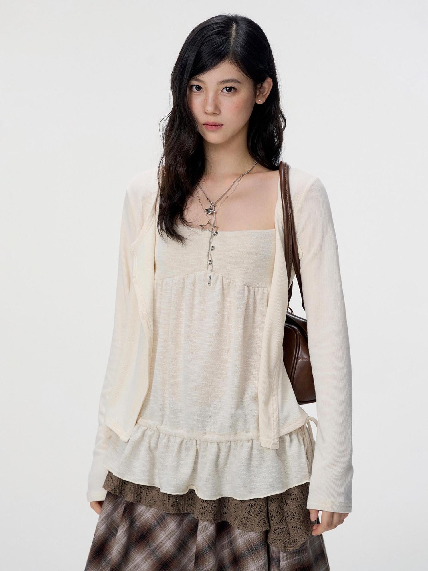 VEEMIX Heather Gray Camisole Layered V-neck Button Knit Women's Cotton Blend Cardigans