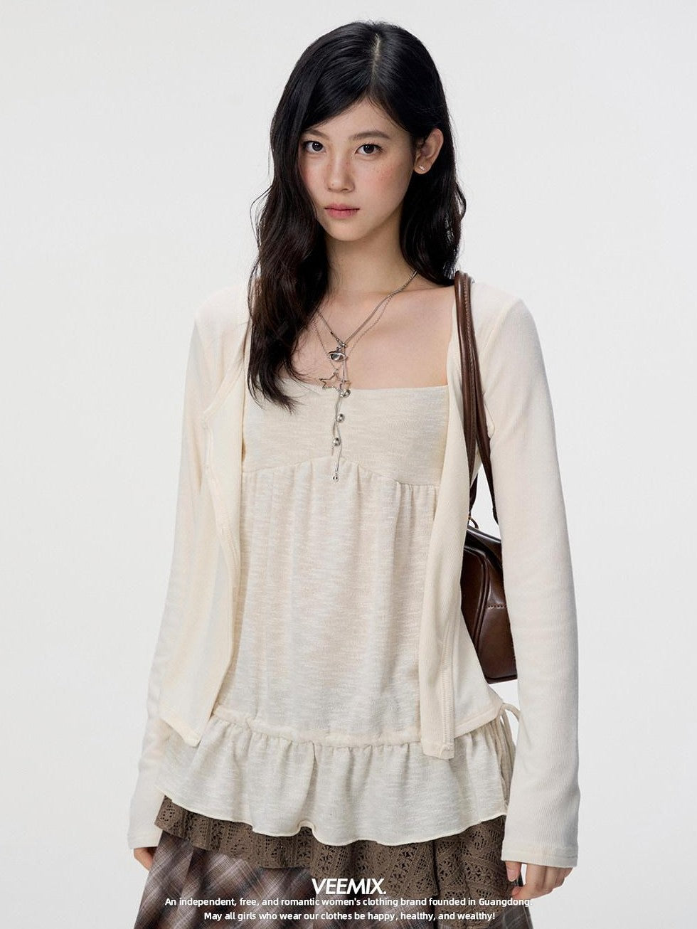 VEEMIX Heather Gray Camisole Layered V-neck Button Knit Women's Cotton Blend Cardigans