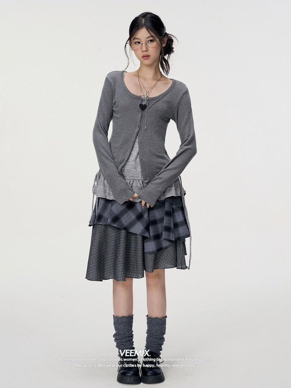 VEEMIX Heather Gray Camisole Layered V-neck Button Knit Women's Cotton Blend Cardigans