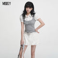 VEEMIX_Heather_Gray_Puff_Sleeve_Splice_Faux_Two_Piece_Women's_Short_Sleeve_T-shirts_1017458396470_MISSTT