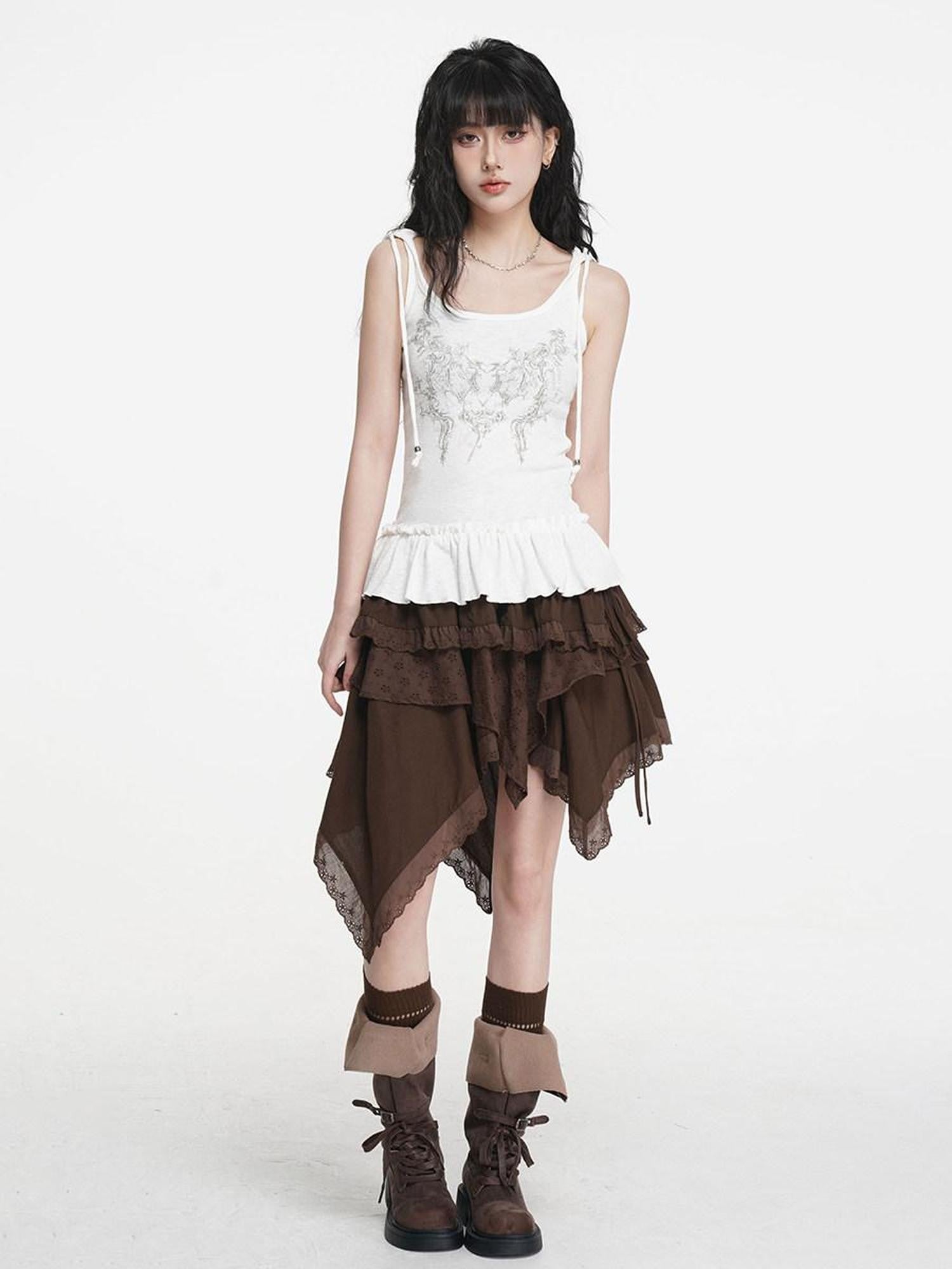 VEEMIX Hooded Printed Pleated U Neck H Cut Women's Stretch Tank Tops