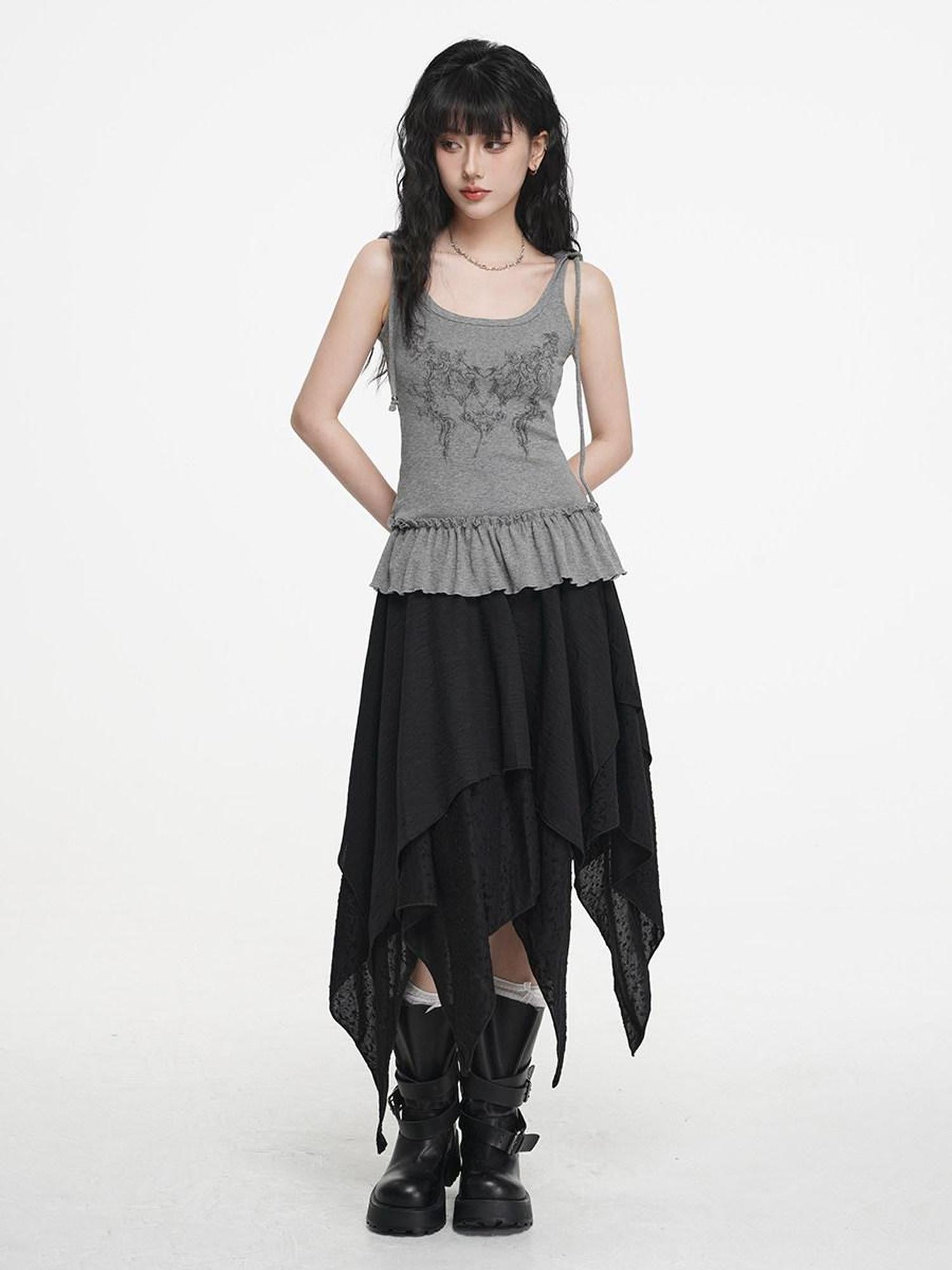 VEEMIX Hooded Printed Pleated U Neck H Cut Women's Stretch Tank Tops