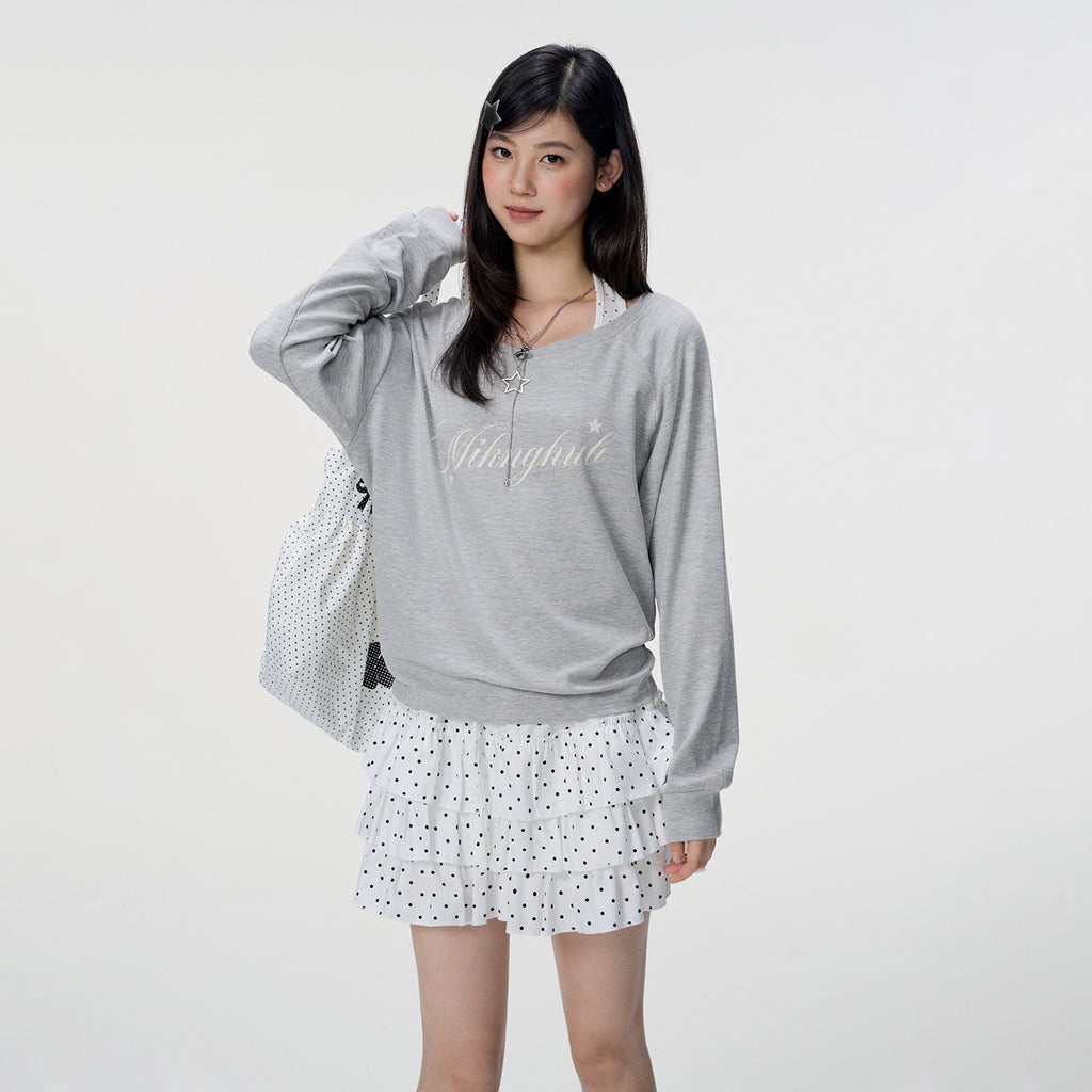 VEEMIX_Ivory_Halter_Asymmetric_Polka_Print_Women's_Cotton_Long_Sleeve_T-shirts_1071710838035_MISSTT