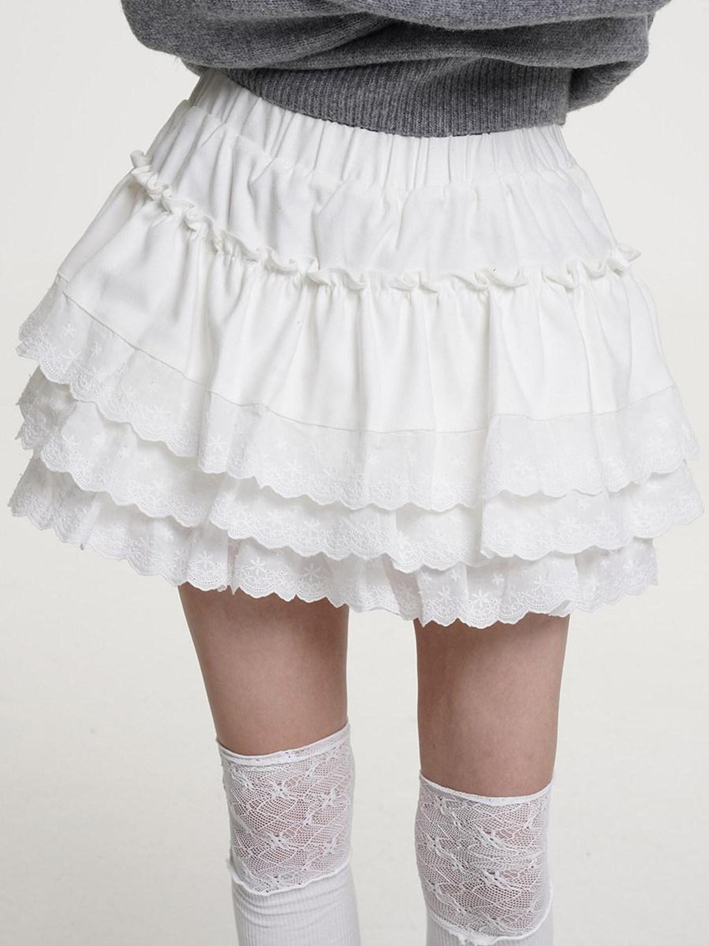 VEEMIX Lace Pleated Puffed Cake Women's Rayon Flouncy Tiered Skirts