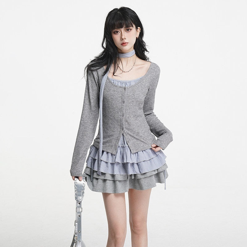 VEEMIX_Layered_Checked_Square_Neck_Camisole_Women's_Poly_Cotton_Button-up_Cardigans_1017257984166_MISSTT