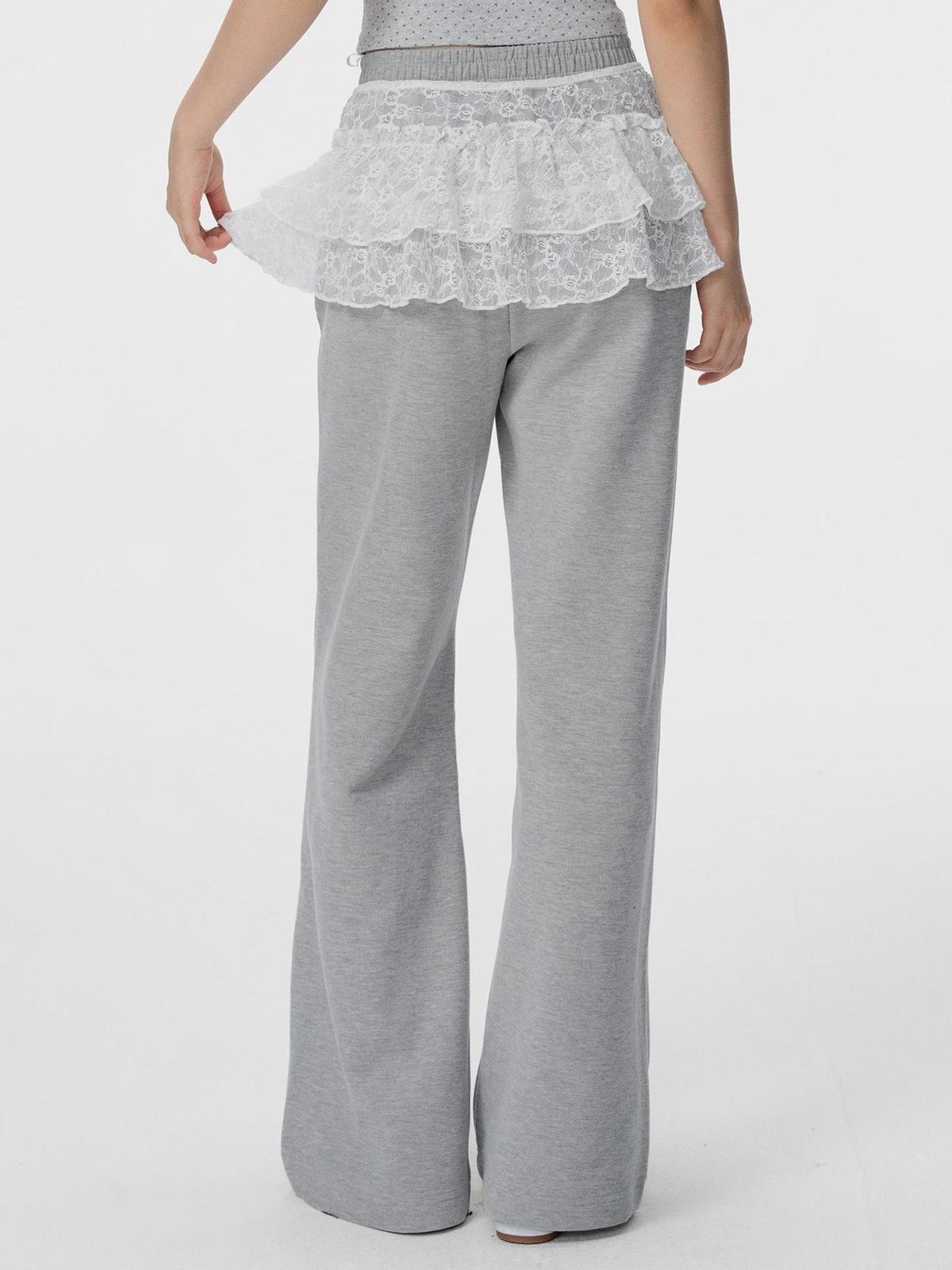VEEMIX Layered Lace Tie Straight Leg High Waist Sweet Japanese Women's Polyester Cotton Sweatpants