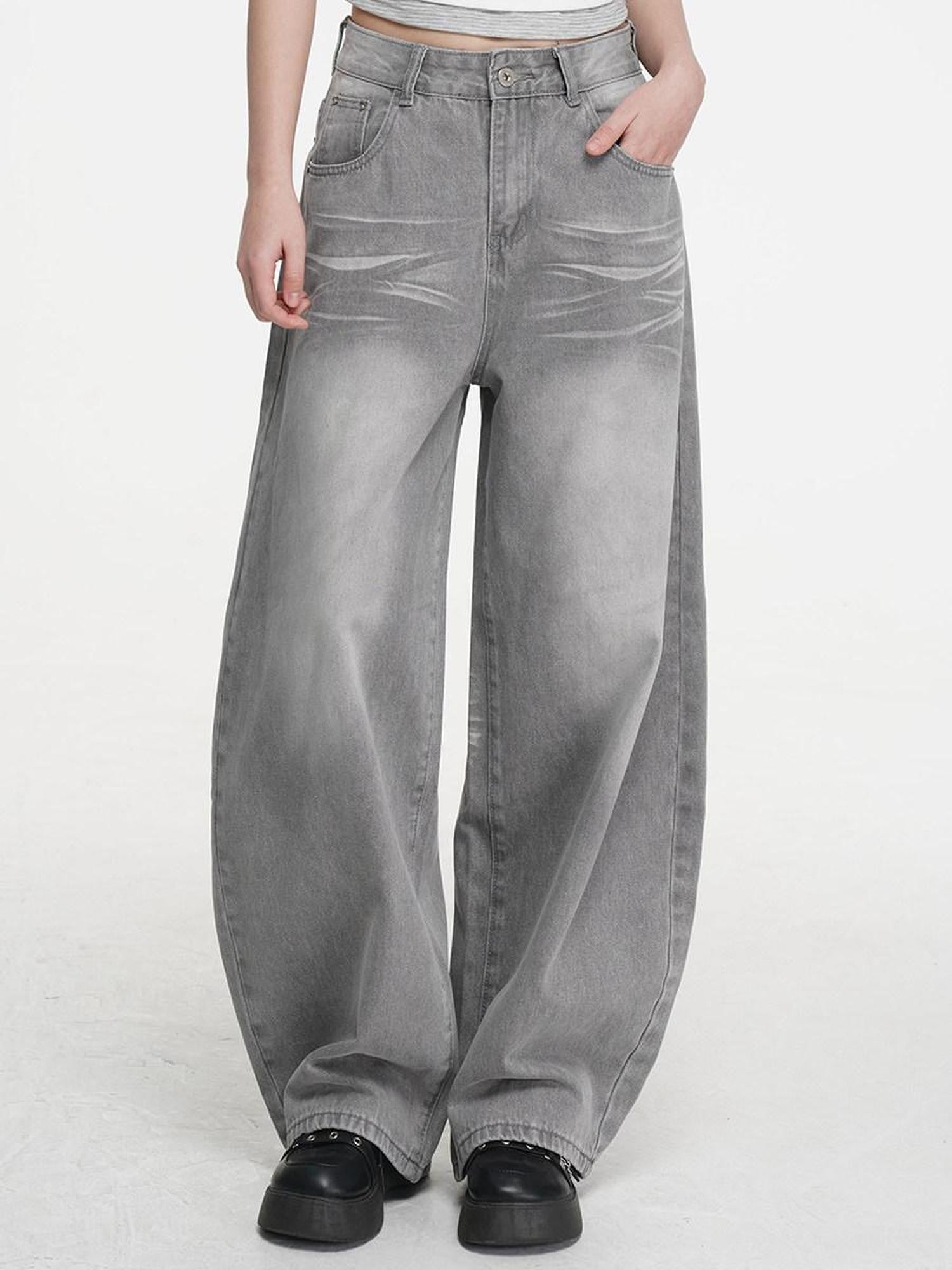 VEEMIX Light Blue Stonewashed Distressed Low Rise Women's Denim Wide-leg Jeans