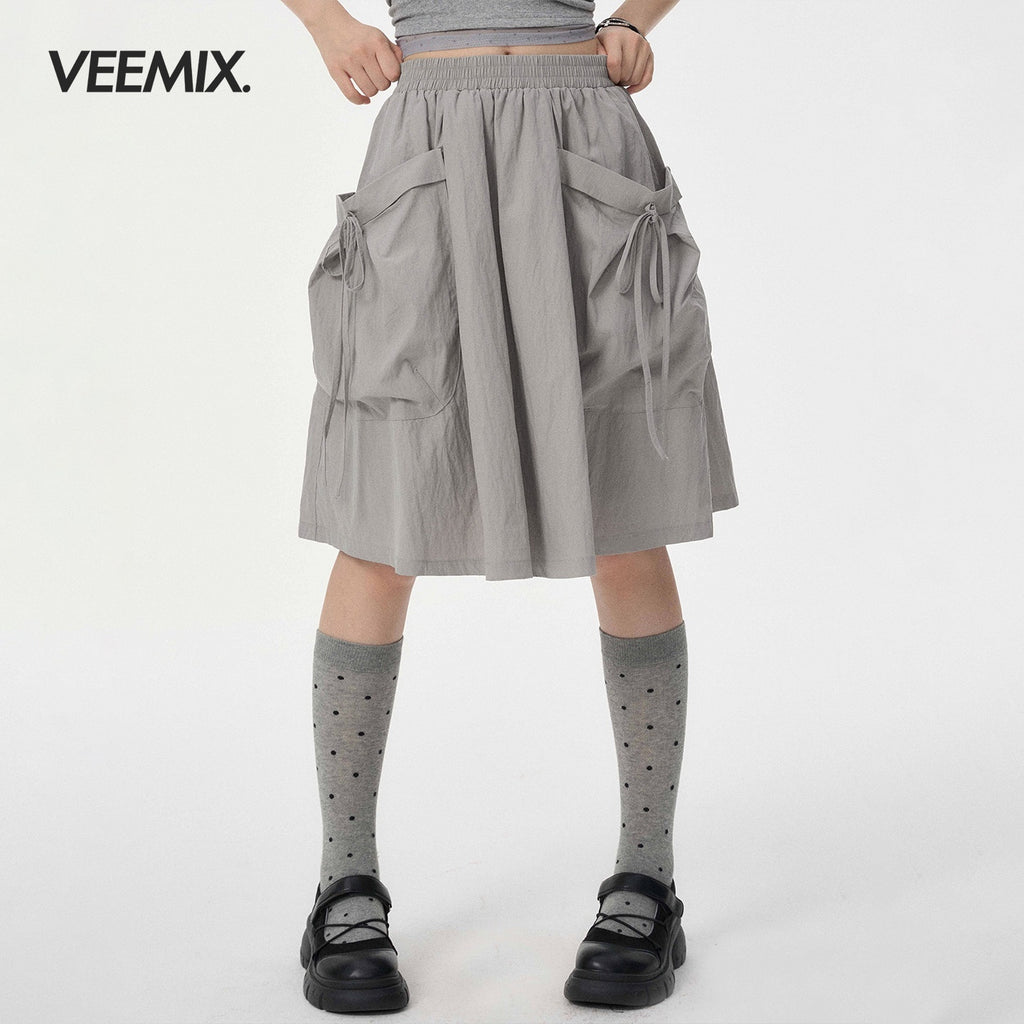 VEEMIX_Light_Gray_Large_Pocket_A_Line_Tie_Women's_Cotton_Nylon_Midi_Skirts_1056364589314_MISSTT