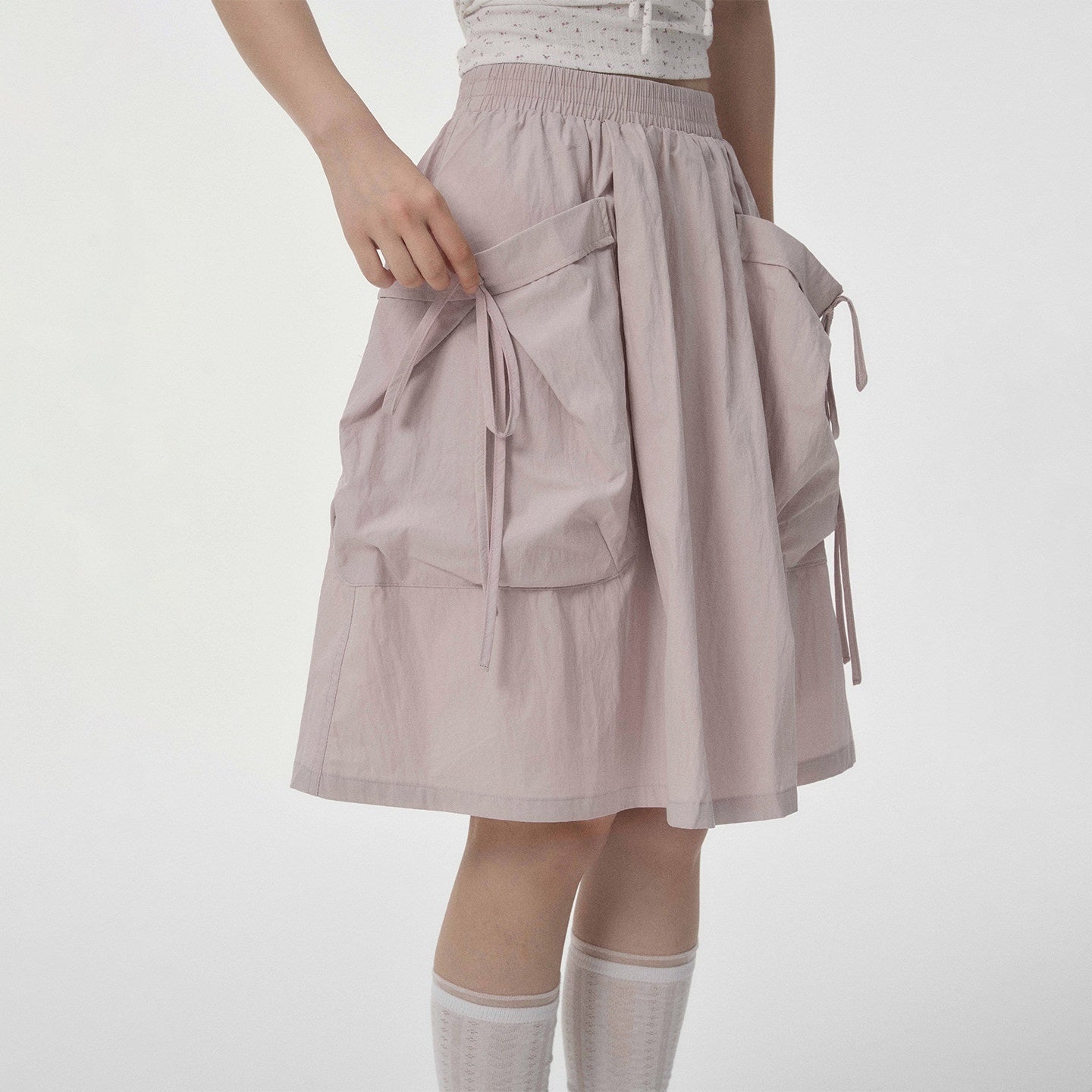 VEEMIX_Light_Gray_Large_Pocket_A_Line_Tie_Women's_Cotton_Nylon_Midi_Skirts_1056364589314_MISSTT