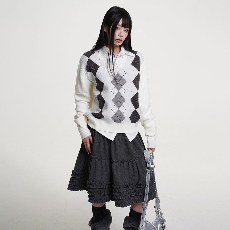 VEEMIX_Light_Heather_Grey_Diamond_Argyle_V-neck_Knitted_Women's_Acrylic_Blend_Sweaters_988061935640_MISSTT
