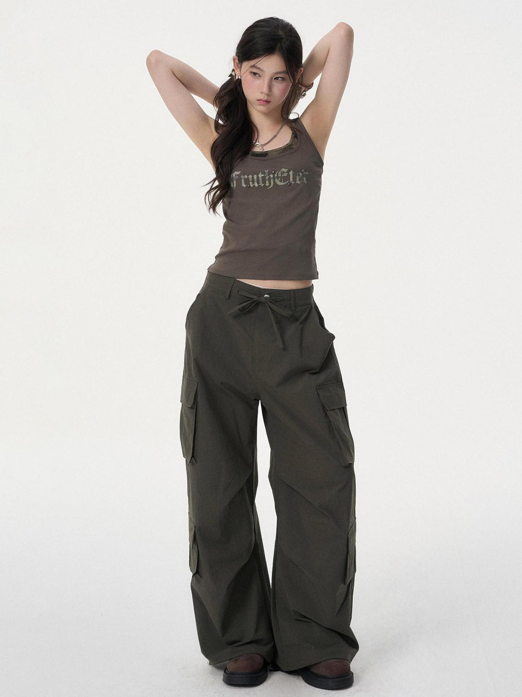 VEEMIX Light Multi Pocket Workwear Wide Leg Mid Rise Women's Polyester Cargo Pants