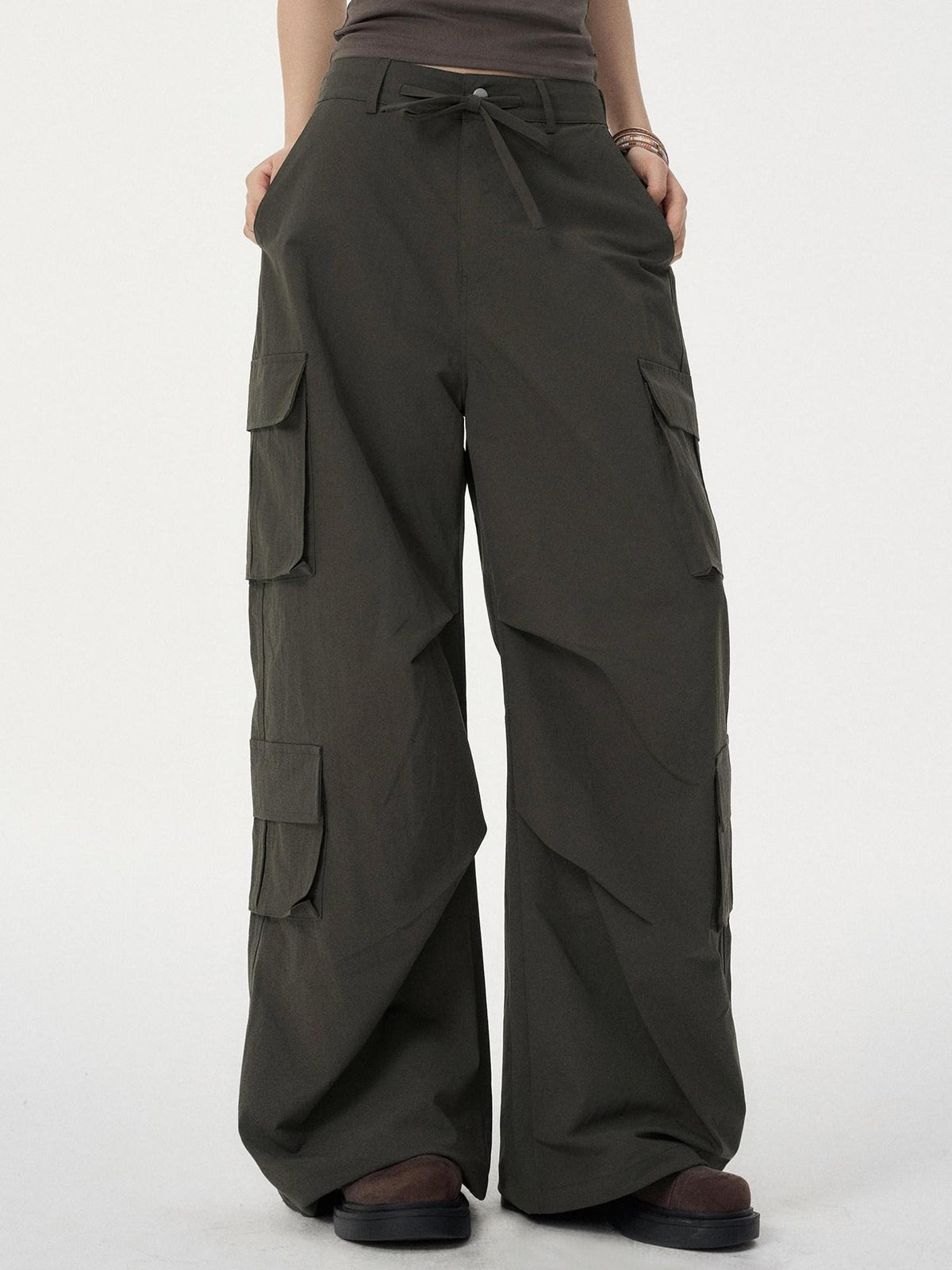 VEEMIX Light Multi Pocket Workwear Wide Leg Mid Rise Women's Polyester Cargo Pants