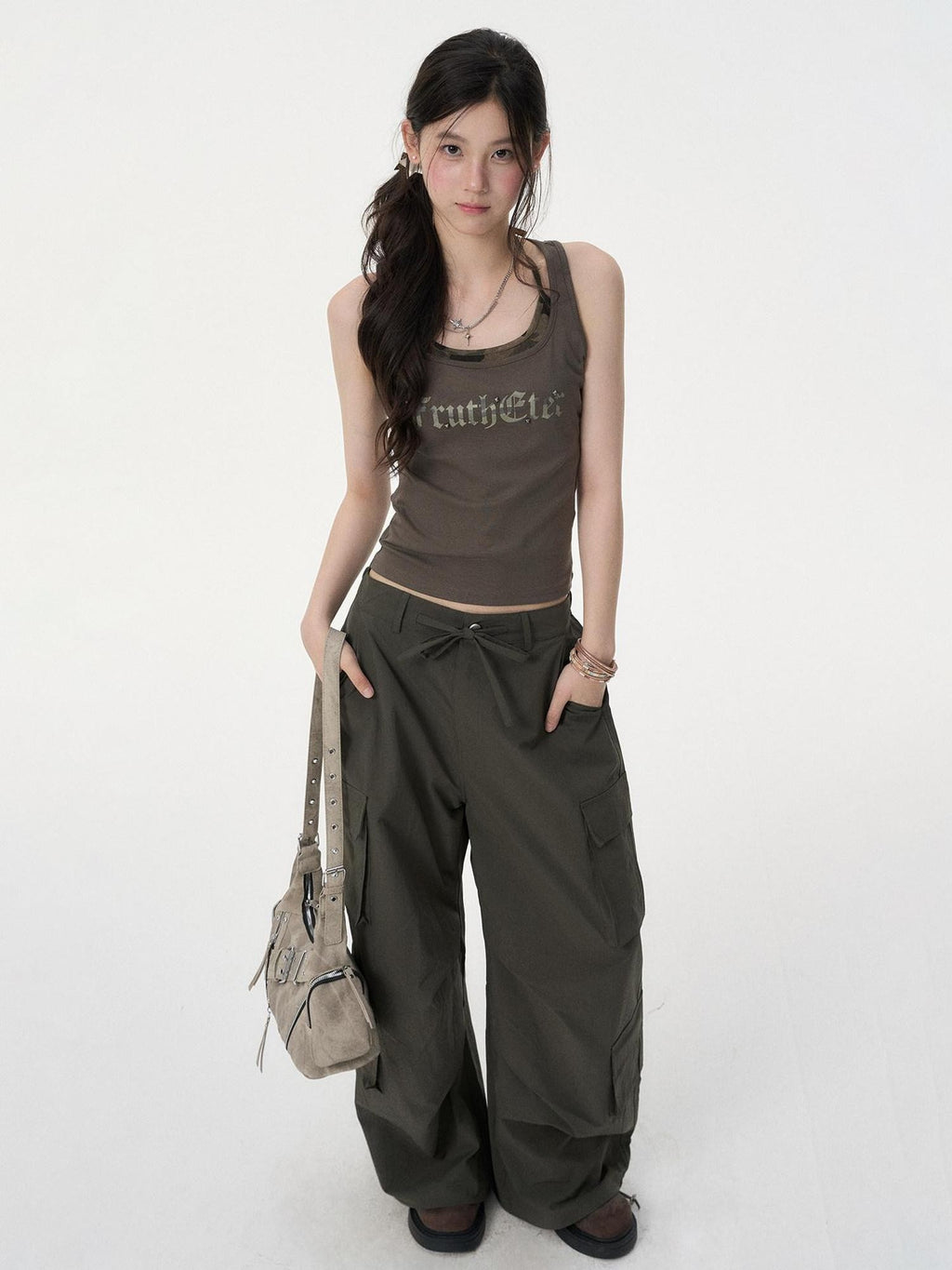 VEEMIX Light Multi Pocket Workwear Wide Leg Mid Rise Women's Polyester Cargo Pants