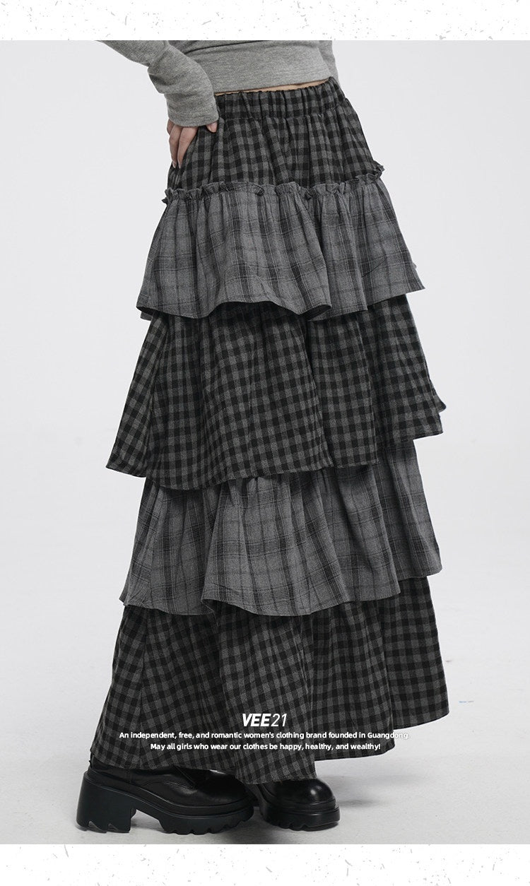 VEEMIX_Long_Two_Tone_Check_Spliced_Japanese_Women's_Polyester_Tiered_Skirts_1000591516298_MISSTT