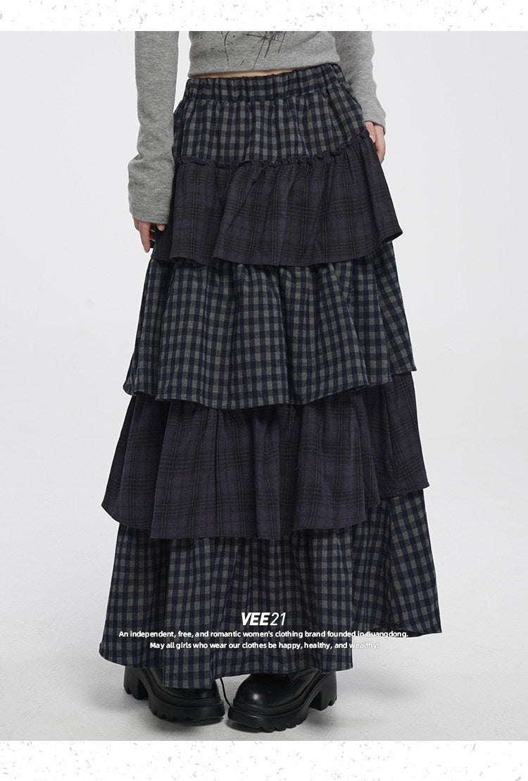 VEEMIX_Long_Two_Tone_Check_Spliced_Japanese_Women's_Polyester_Tiered_Skirts_1000591516298_MISSTT