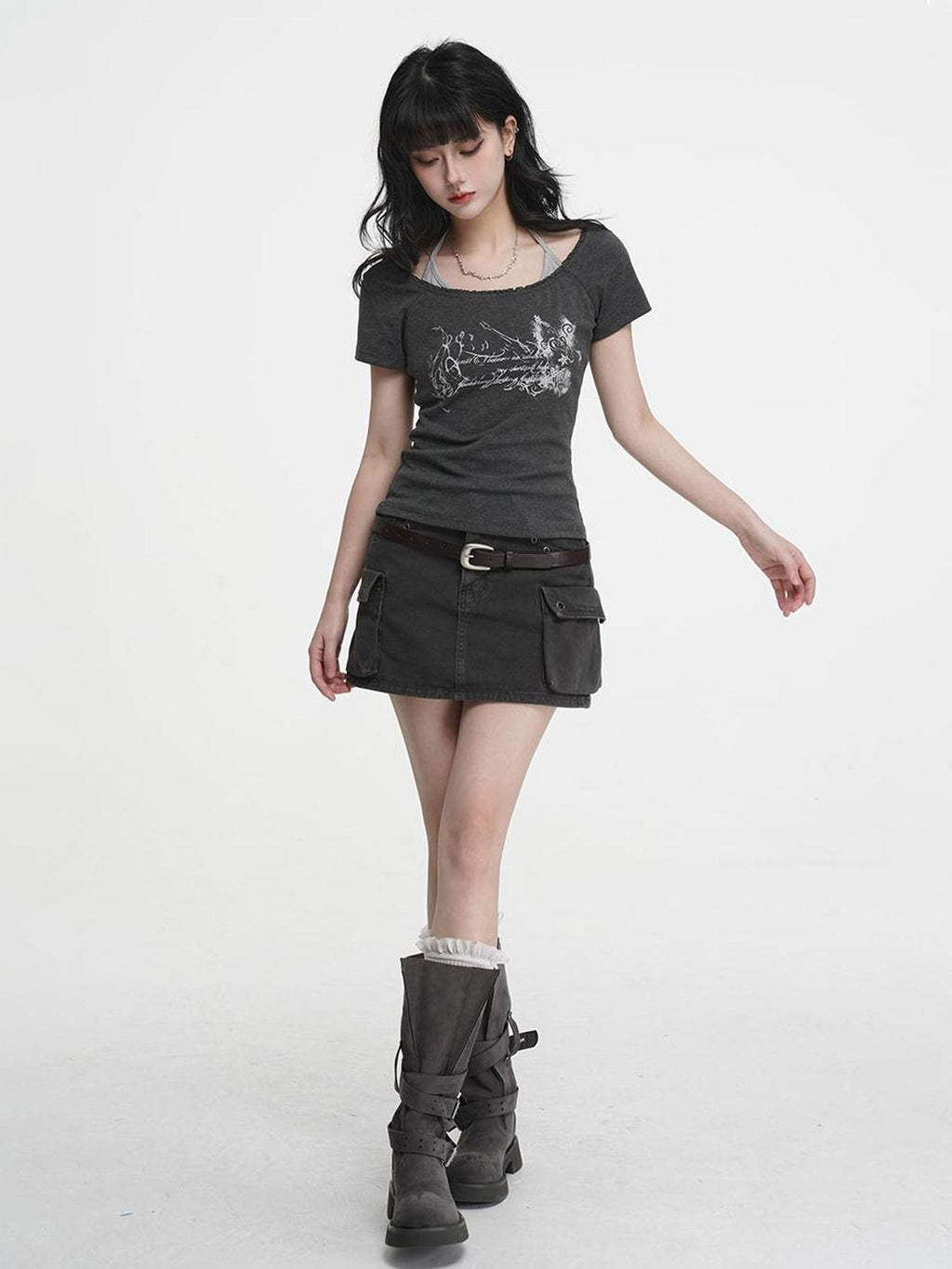 VEEMIX Low Waist Multi Pocket Faded Denim Bodycon Women's Cotton Mini Skirts