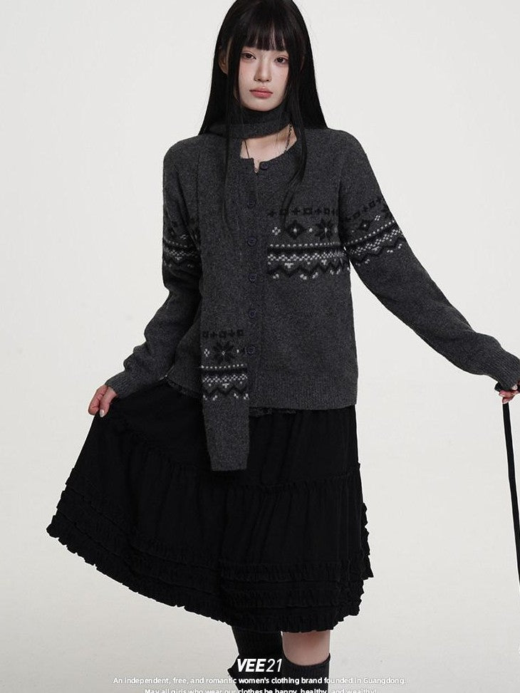 VEEMIX Maroon Diamond Pattern Knit Button Front Women's Wool Blend Cardigans