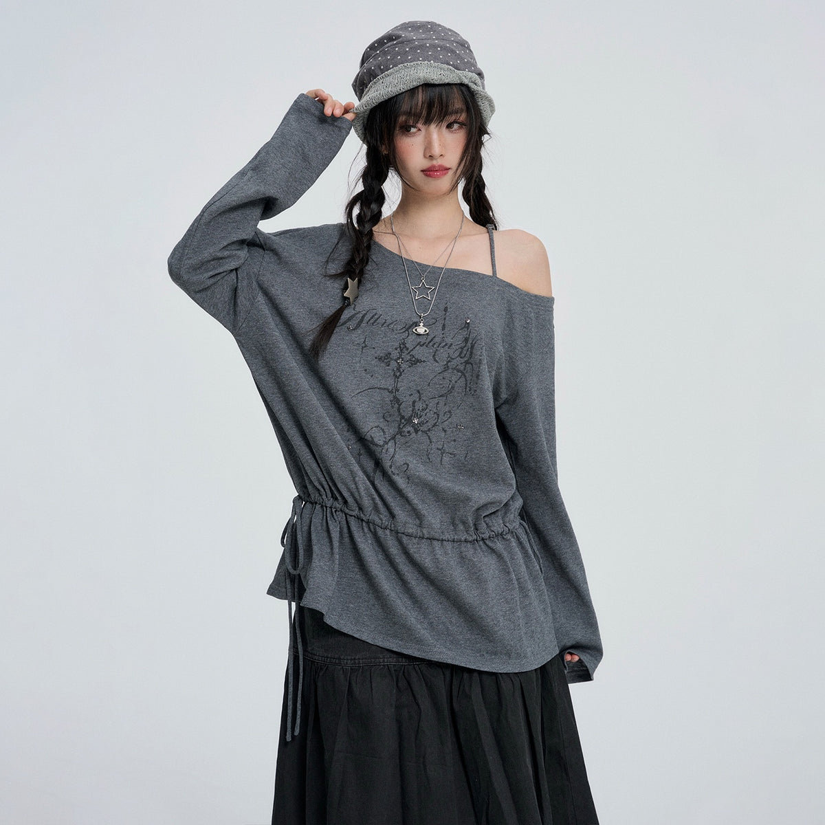 VEEMIX_One_Shoulder_Beaded_Print_Loose_Fit_Cotton_Blend_Women's_Long_Sleeve_T-shirts_1084790374100_MISSTT
