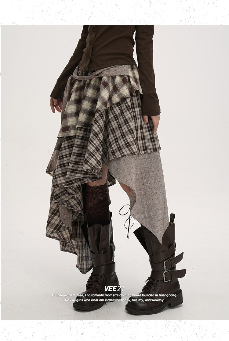 VEEMIX_Plaid_Asymmetrical_Hem_High_Waist_Tie_Patchwork_Women's_Maxi_Skirts_971292748898_MISSTT