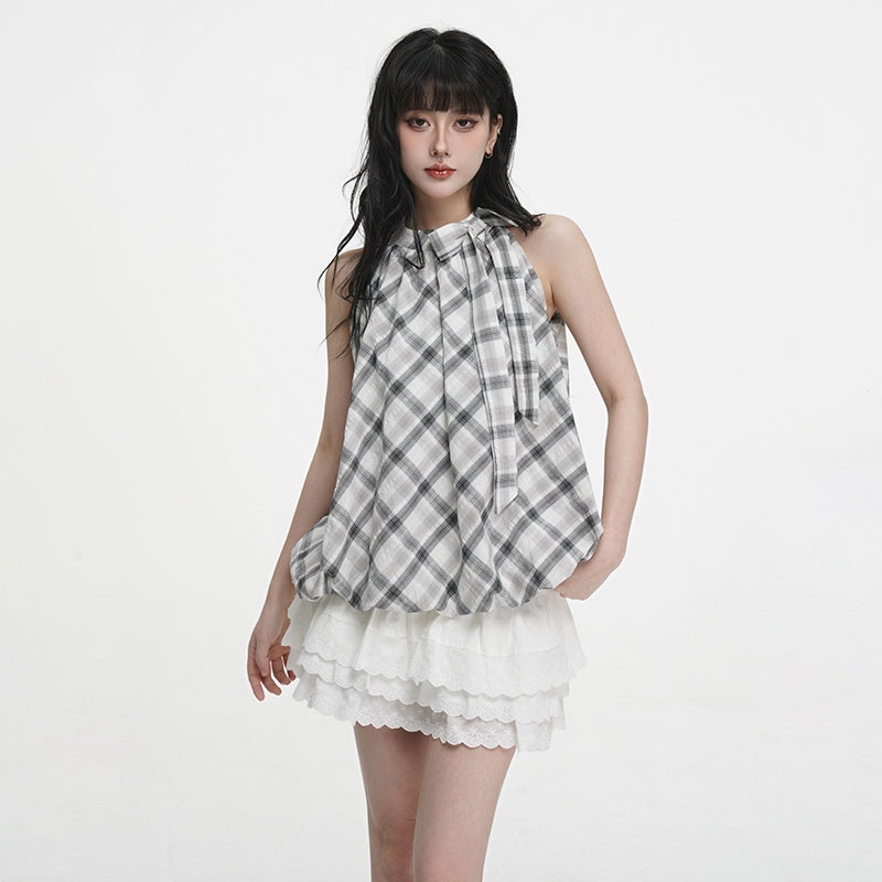 VEEMIX_Plaid_Bow_Halter_Off_Shoulder_Sweet_Loose_Women's_Cotton_Tank_Tops_1019826457831_MISSTT