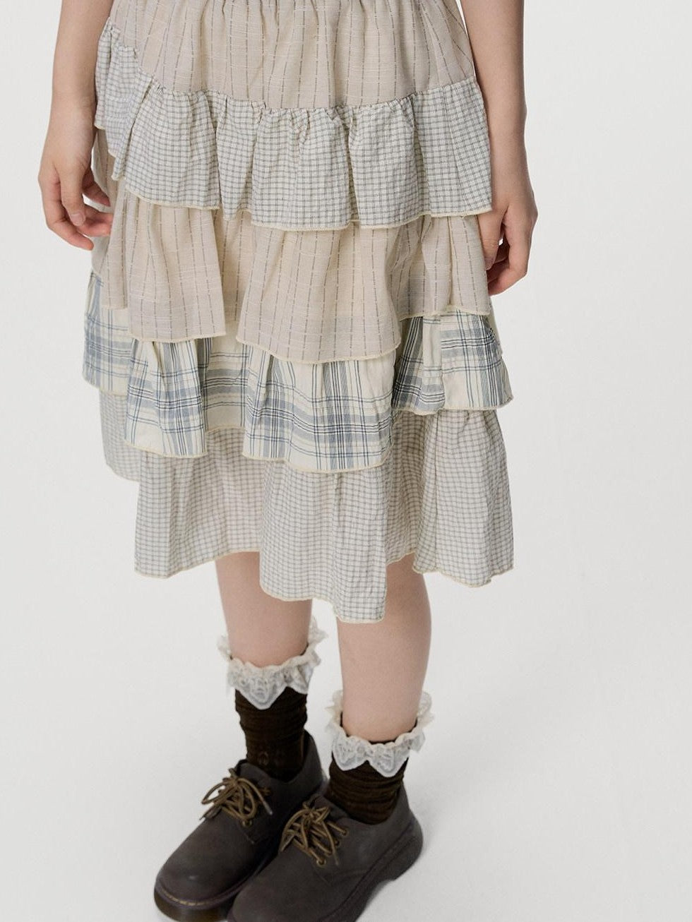 VEEMIX Plaid Patchwork Cake High Waist Women's Cotton Polyester Tiered Skirts