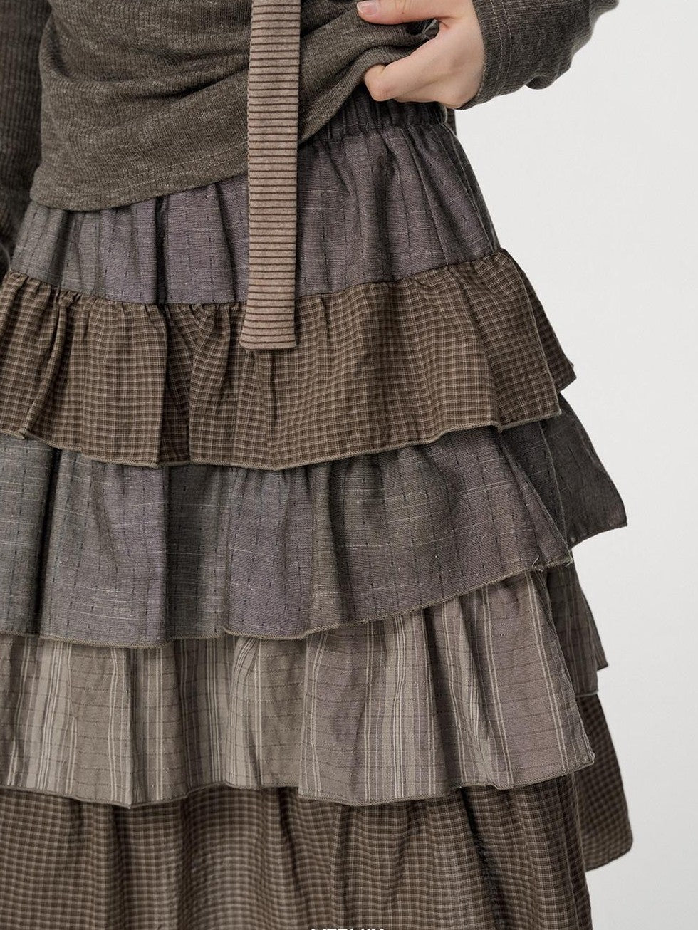 VEEMIX Plaid Patchwork Cake High Waist Women's Cotton Polyester Tiered Skirts