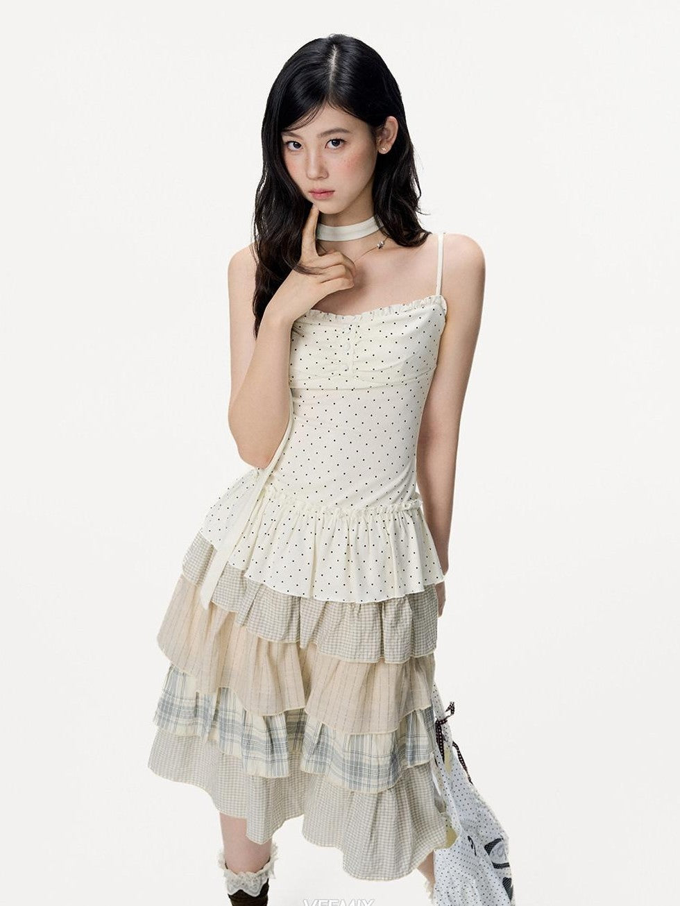 VEEMIX Plaid Patchwork Cake High Waist Women's Cotton Polyester Tiered Skirts