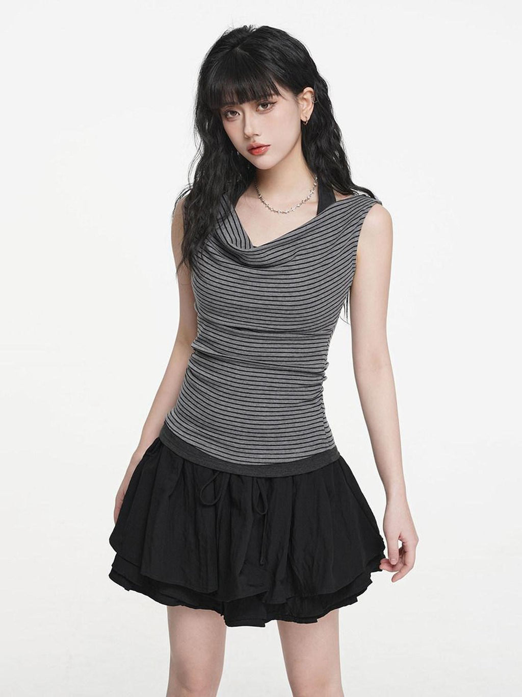VEEMIX Pleated Ballerina A Line Tie Detail Women's Regenerated Cellulose Mini Skirts