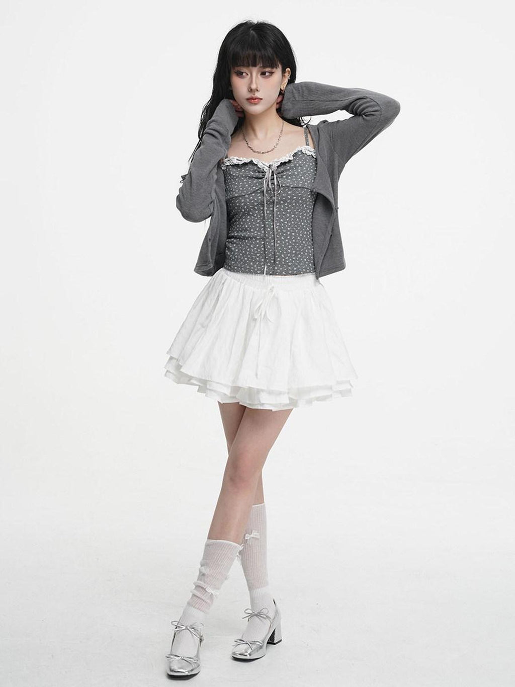 VEEMIX Pleated Ballerina A Line Tie Detail Women's Regenerated Cellulose Mini Skirts