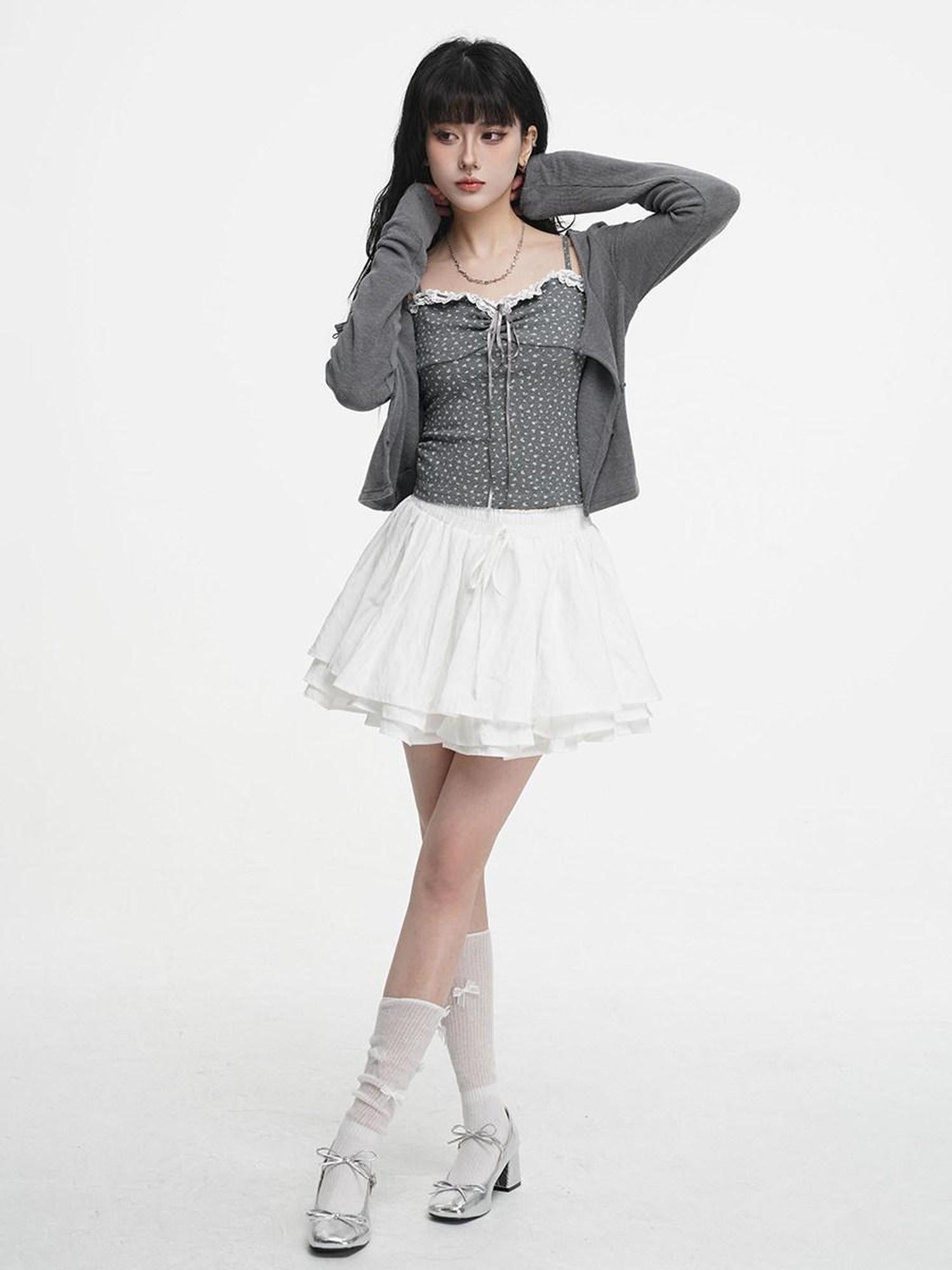 VEEMIX Pleated Ballerina A Line Tie Detail Women's Regenerated Cellulose Mini Skirts