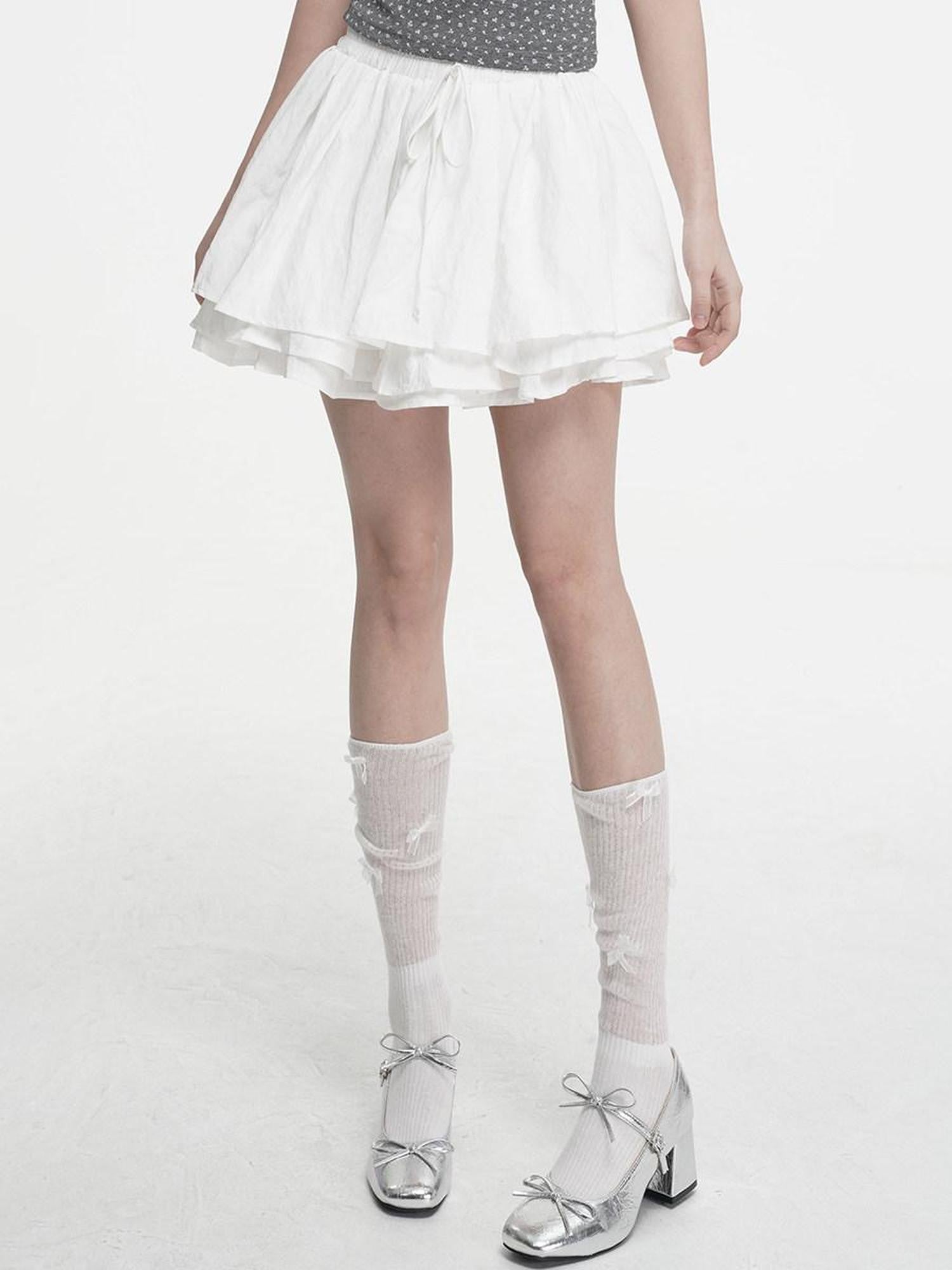 VEEMIX Pleated Ballerina A Line Tie Detail Women's Regenerated Cellulose Mini Skirts
