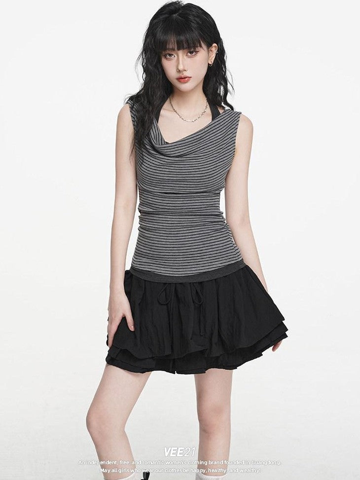 VEEMIX Pleated Ballerina A Line Tie Detail Women's Regenerated Cellulose Mini Skirts