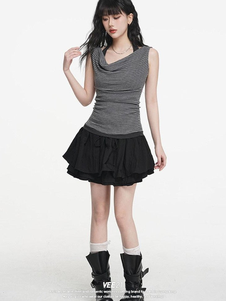 VEEMIX Pleated Ballerina A Line Tie Detail Women's Regenerated Cellulose Mini Skirts