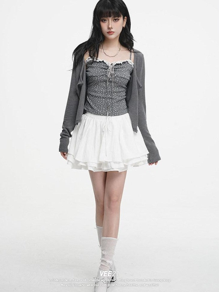 VEEMIX Pleated Ballerina A Line Tie Detail Women's Regenerated Cellulose Mini Skirts