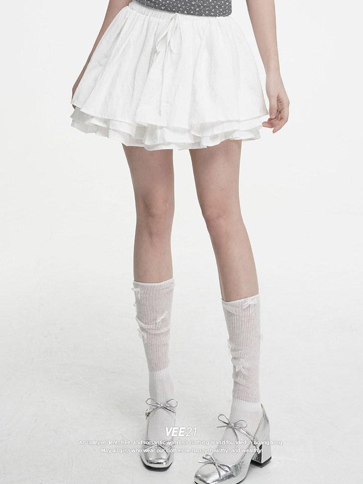 VEEMIX Pleated Ballerina A Line Tie Detail Women's Regenerated Cellulose Mini Skirts