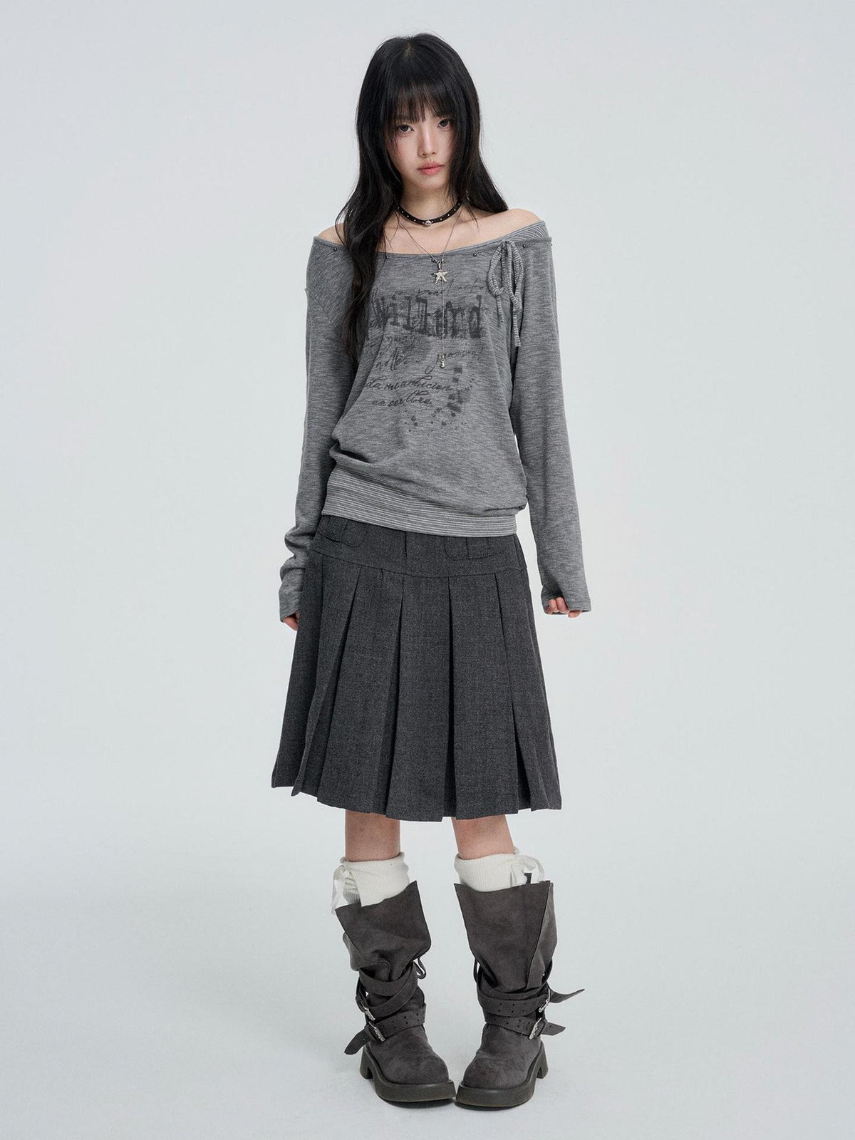 VEEMIX Pleated High Waist Pocket A Line Women's Wool Blend Midi Skirts