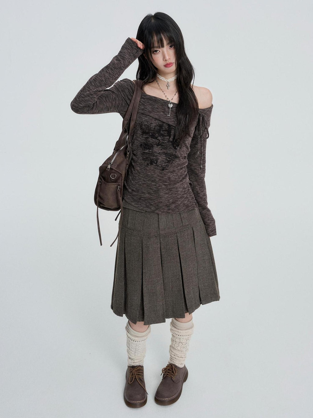 VEEMIX Pleated High Waist Pocket A Line Women's Wool Blend Midi Skirts