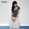 VEEMIX_Polka_Dot_Bow_Square_Neck_Women's_Combed_Cotton_Short_Sleeve_T-shirts_1044335202852_MISSTT