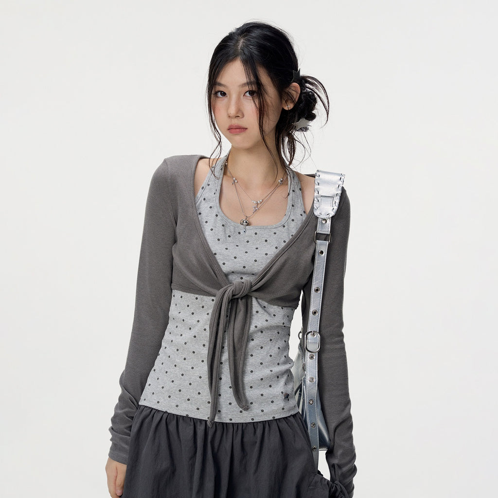 VEEMIX_Polka_Dot_Faux_Layered_Halter_Tie_Women's_Rayon_Long_Sleeve_T-shirts_1074515112075_MISSTT