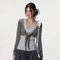 VEEMIX_Polka_Dot_Faux_Layered_Halter_Tie_Women's_Rayon_Long_Sleeve_T-shirts_1074515112075_MISSTT