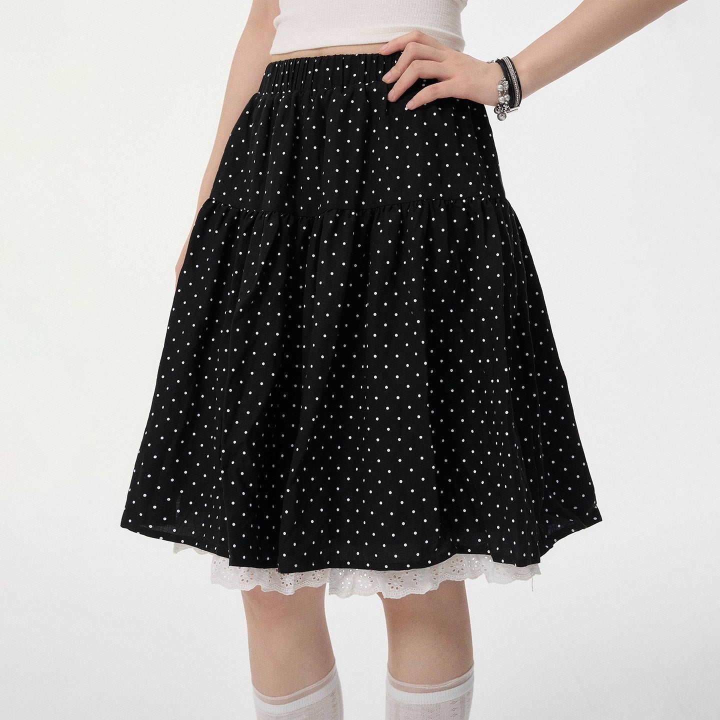 VEEMIX_Polka_Dot_Lace_Trim_Pleated_High_Waist_A_Line_Women's_Linen_Midi_Skirts_1055986584687_MISSTT